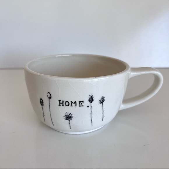 Early Rae Dunn By Magenta HOME Cappuccino Mug Flowers Typewriter Font - Picture 1 of 11